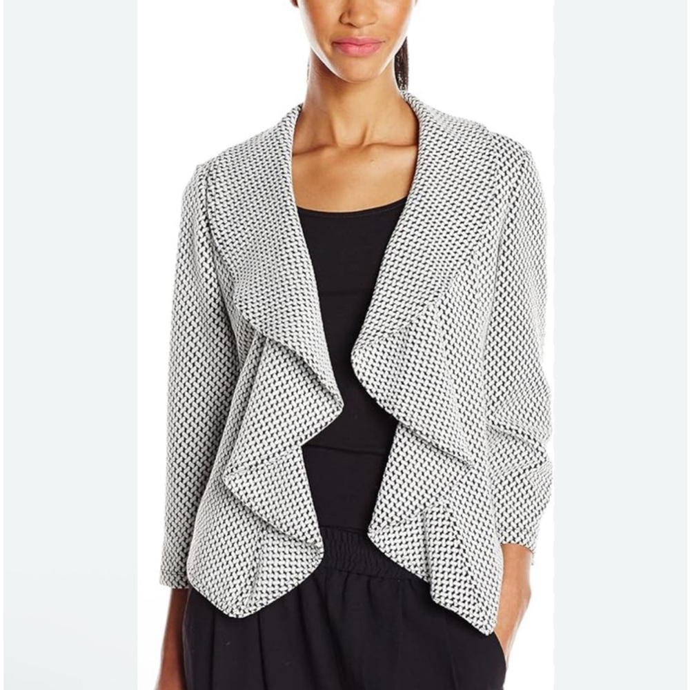 Calvin Klein Petite 4P Black & White Houndstooth Open Blazer
